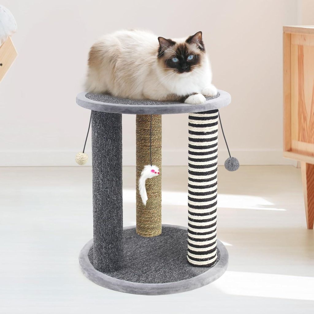 Kratzbaum für Katzen - Interaktives Spielzeug - 3 Säulen - Grau