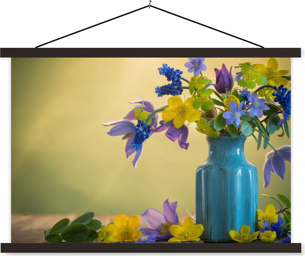 MuchoWow Textilposter Blumen - Stillleben - Frühling 90x60 cm mit schwarzem Rahmen - Aufhängungssatz