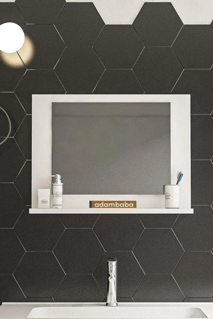Meuble miroir mural de salle de bain Modena 60x45 cm - Étagère blanche