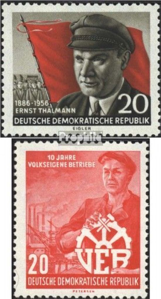 Briefmarken DDR 1956 Mi 520A,527 (kompl.Ausg.) postfrisch 70.Geburtstag von Thälmann