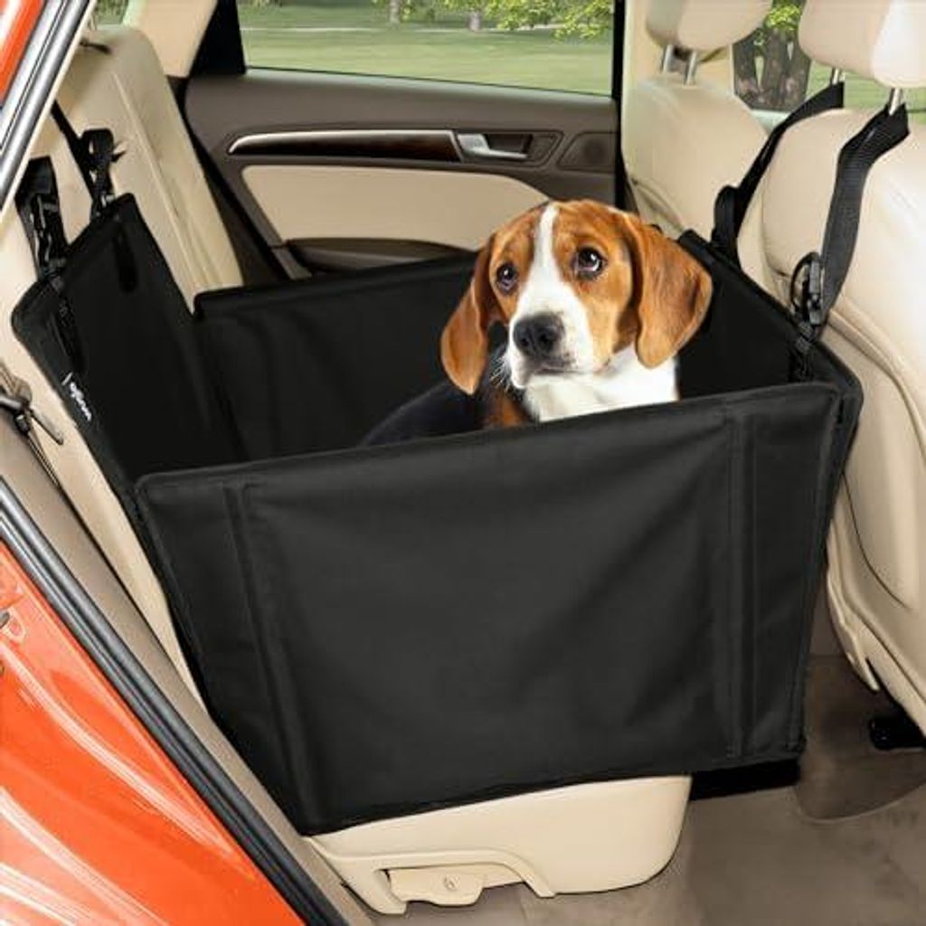 Extra Stabiler Hunde Autositz mit Sicherheitsgurt – Wasserdichter und Robuster Autositz Hund für den Rücksitz mit 4 Befestigungsgurten, geeigne...