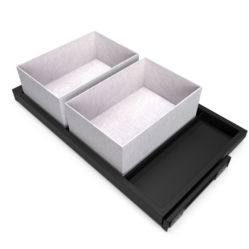 Emuca Set aus Tray set, 2 Organizer-Körbe und Soft-Close-Führungsrahmen für Schränke, verstellbar, Modul 800mm, Schwarzer strukturiert