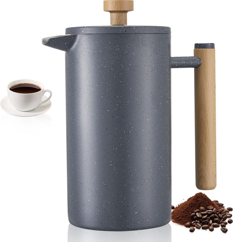VEVOR French Press Kaffeemaschine, 1 L Edelstahl Kaffeepresse Teebereiter mit Filter, große doppelwandige isolierter Kaffeebereiter für Camping R...