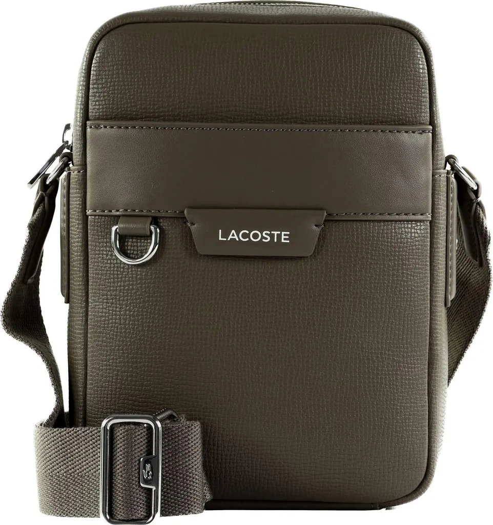 Lacoste Sac Bandoulière Morel Taupe en Piqué avec Logo Crocodile Icon
