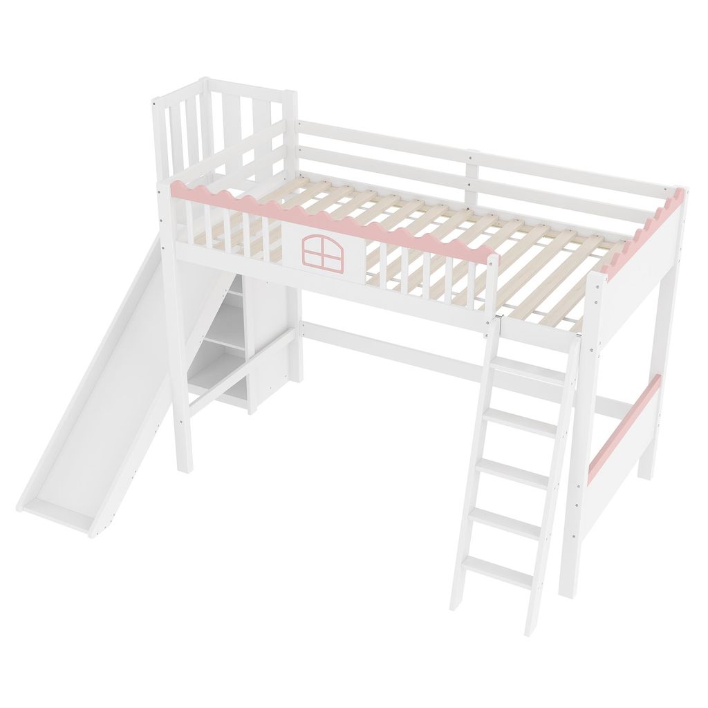 Flieks Etagenbett 90x200cm mit Rutsche, Kinderbett Hausbett Produktbild 