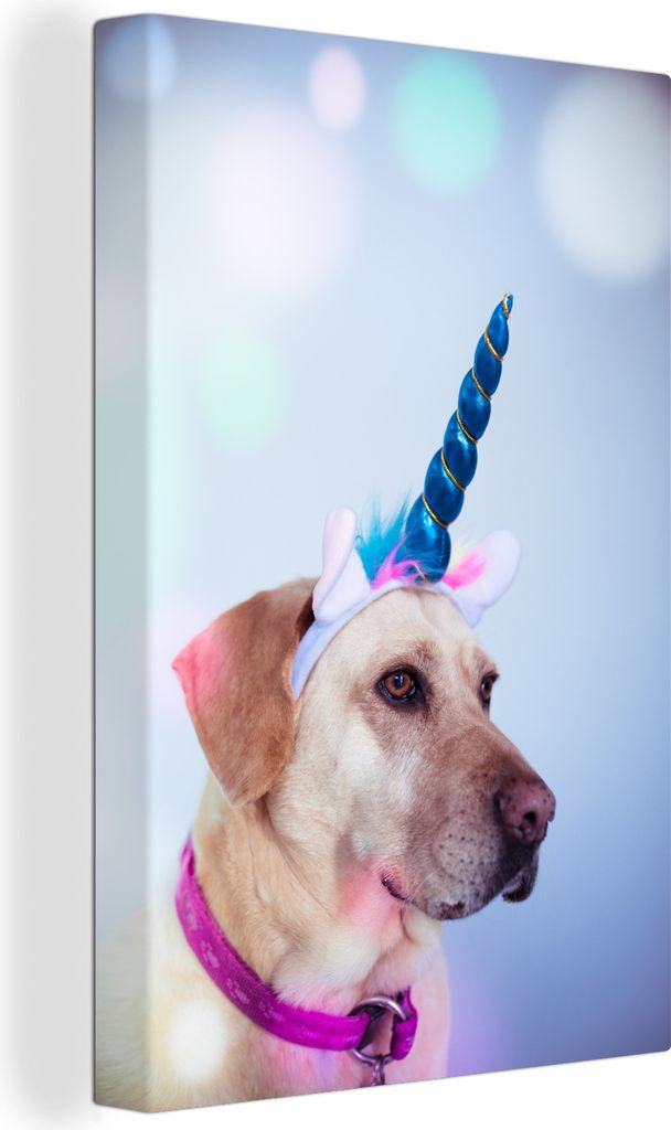 MuchoWow - Leinwandbilder - Labrador als Einhorn verkleidet, Wandbild, Wanddeko Bilder Wohnzimmer, 40x60 cm