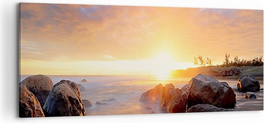 Bild auf Leinwand - Leinwandbild - Meer Strand Felsen - 120x50cm - Wand Bild - Wanddeko - Leinwanddruck - Bilder - Kunstdruck - Wanddekoration - Le...
