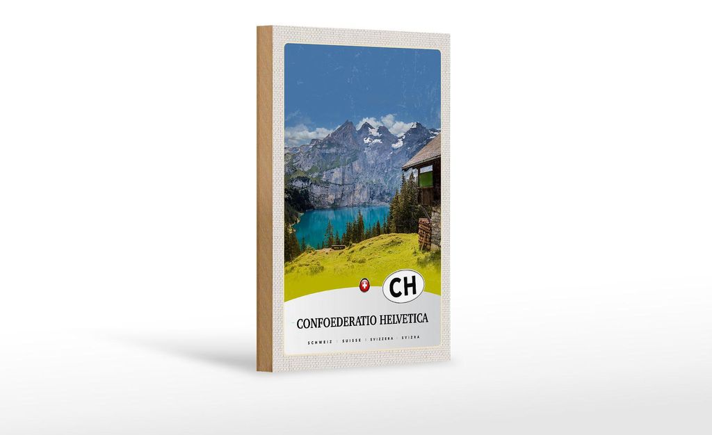 Holzschild Reise 12x18 cm Confoederatio Helvetica Urlaub Natur