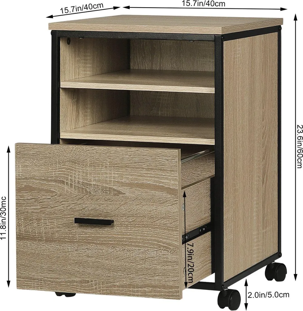 Caisson de Bureau Londres Mobile pour Rangement de Documents en Bois