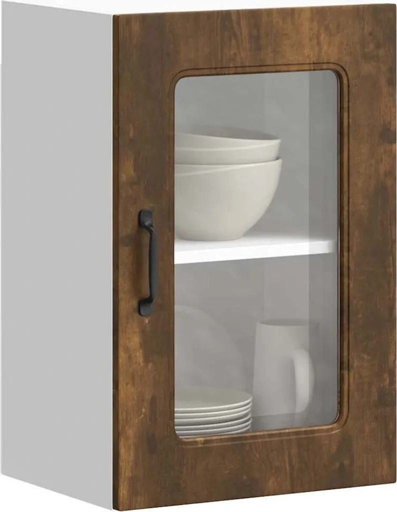 Armadio Pensile Cucina Kalmar Vetro e Legno Rovere Fumo New9710108