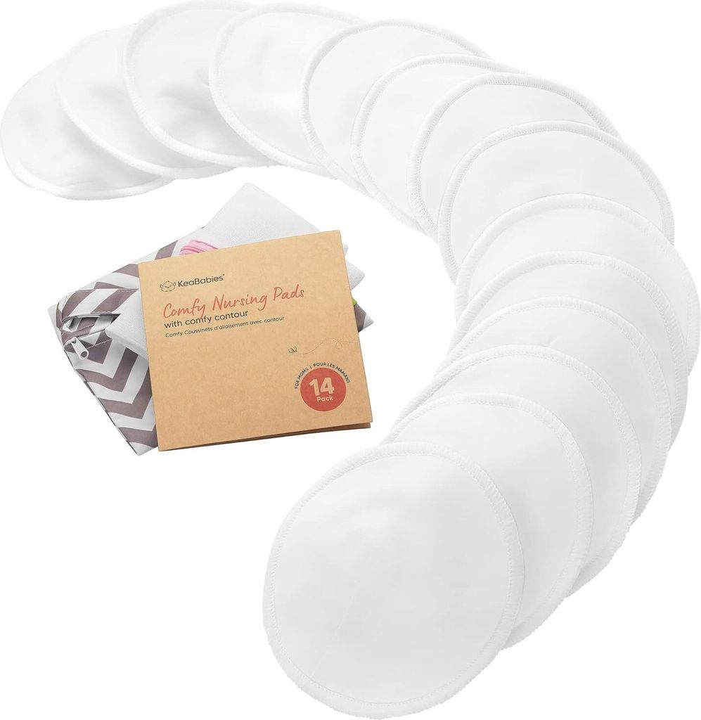 Bambus Stilleinlagen - 14 Waschbare Stilleinlagen + Wäschebeutel - Wiederverwendbare Stilleinlagen - Stilleinlagen Waschbar - Soft White, L 12cm