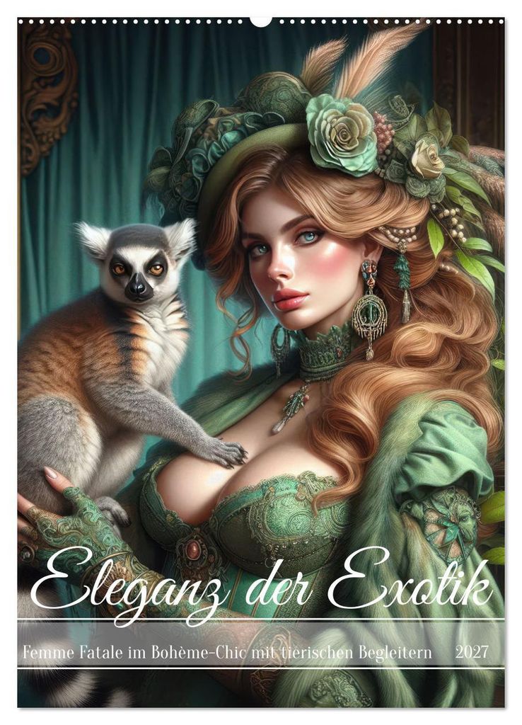 Eleganz der Exotik - Femme Fatale im Bohème-Chic mit tierischen Begleitern (Wandkalender 2027 DIN A2 hoch), CALVENDO Monatskalender