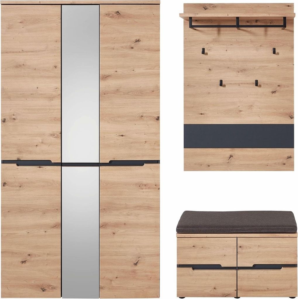 Garderoben-Set >Memphis< (3-teilig) Artisan Eiche Nachbildung / Graphit - 185x192x38 (BxHxT)