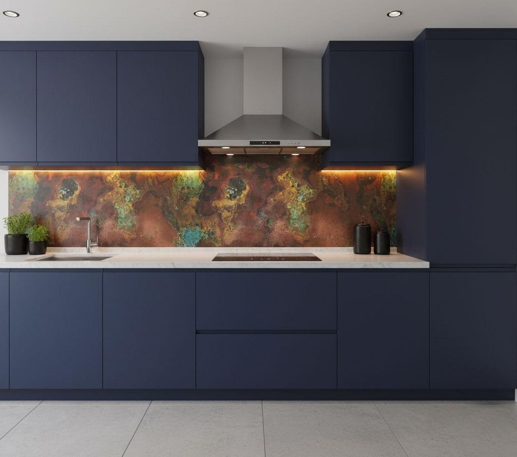 CoperAndCraft Kupfer Küchenwand Spritzschutz 150x60 cm, Handgefertigtes Wandpaneel, Metallkunst, Luxus Wanddekoration, Küche Design Modern