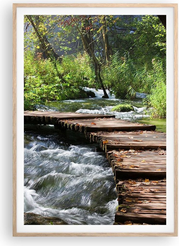 Gerahmtes Poster - Rahmen in heller Eiche - Park natur grün bäume - 70x100 cm - Wand Bild - Wanddeko - Wandbilder - Wandposter - Bilderrahmen - B...