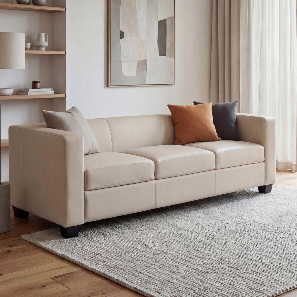 3er Sofa Lille, Kunstleder creme