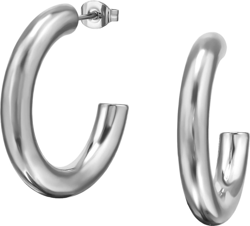 30 mm Gerundete Halbe Creolen/Ohrstecker aus Edelstahl Silber Unisize Maxte