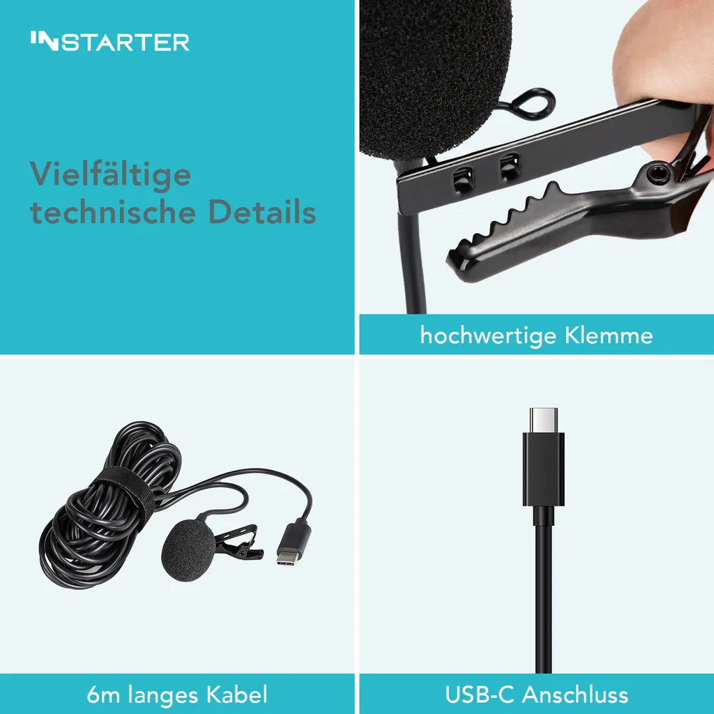 Instarter Microfono Lavalier USB-C - Migliora l'audio di Meeting e Call - 4