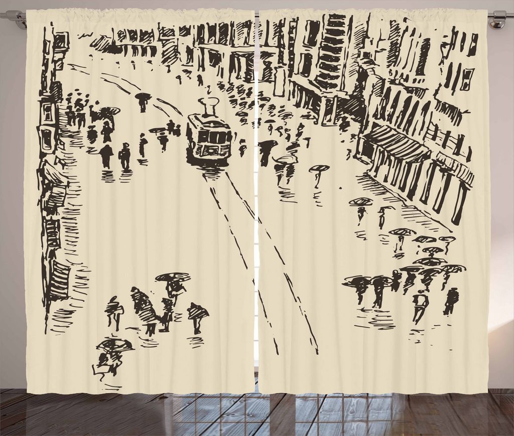 ABAKUHAUS Istanbul Rustikaler Vorhang, Stadtansicht Skizze-Kunst, Wohnzimmer Universalband Gardinen mit Schlaufen und Haken, 280 x 175 cm, Dunkle T...