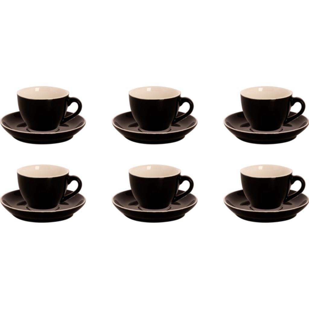 Palmer Colors Cappuccinotasse mit Untertasse, 18 cl, schwarz Porzellan, spülmaschinenfest, 6 Stück