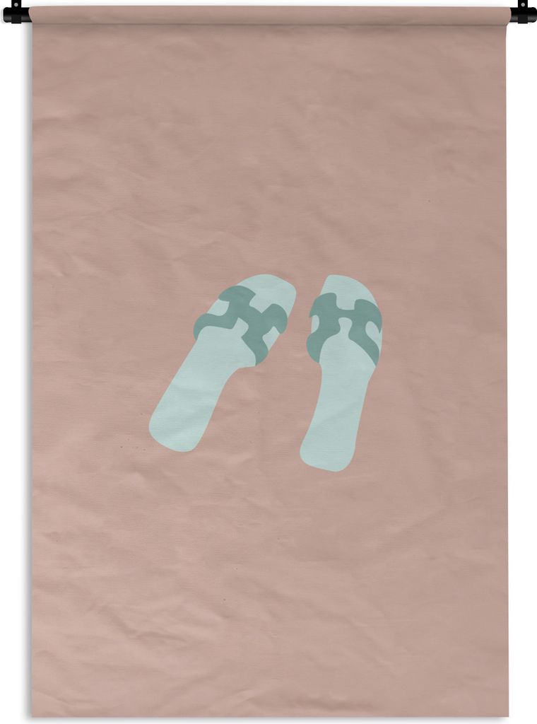 MuchoWow Wandteppich Wandbehang Sommer - Pantoffeln - Rosa 90x135 cm Tapisserie Dekoration Wandtuch - Baumwolle - Wandskulptur