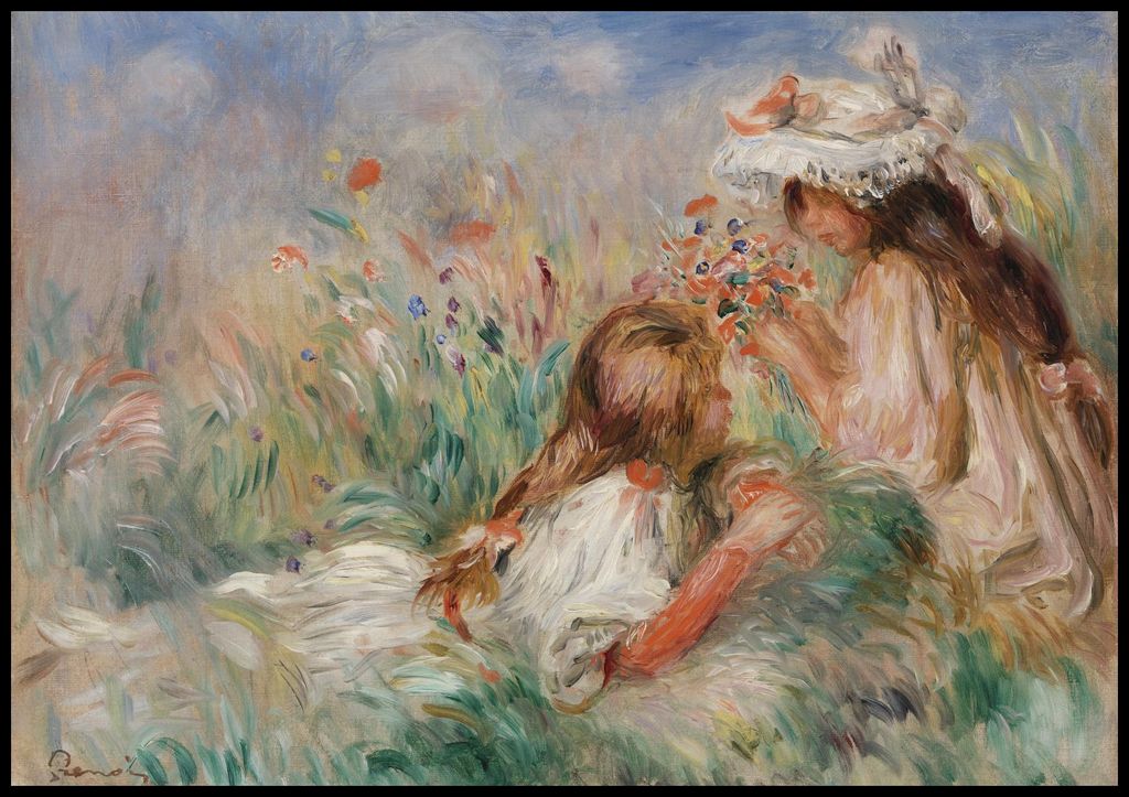 Plakat 100x70cm Mädchen im Gras, Pierre-Auguste Renoir für das Wohnzimmer