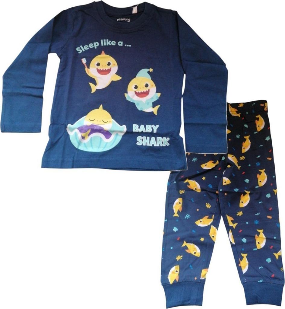 Langer Baby Shark Pyjama | "Sleep like a Baby Shark" | Shirt und Hose | Navyblau,116
