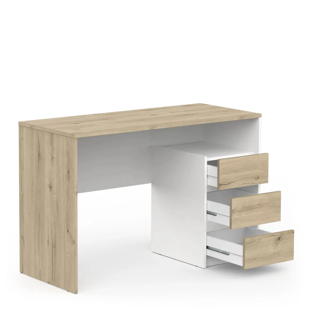 Bureau de Télétravail Harisson 117 cm avec Tiroirs Chêne et Blanc