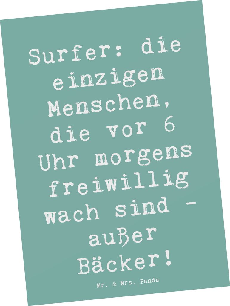Mr. & Mrs. Panda Postkarte Spruch Surfen Frühaufsteher - Meeresbrise - Geschenk, Grußkarte, Sportler, Wellen, bildkarte, Freiheit, Ansichtskarte,...