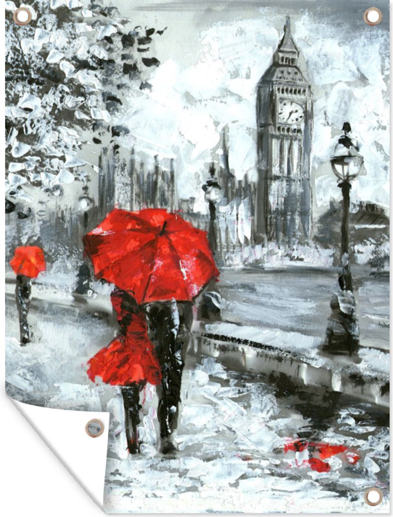 MuchoWow 30x40 cm Outdoor-Poster Gartendeko Sichtschutz Garten Poster für den Garten Gemälde - Regenschirm - Öl