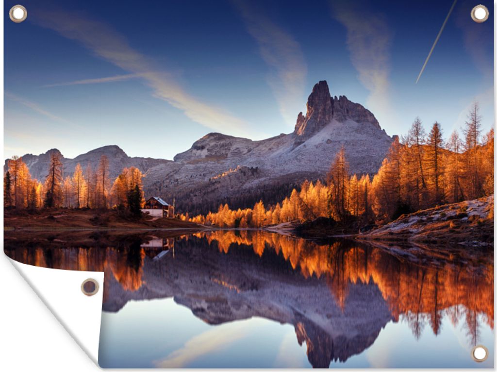 MuchoWow 80x60 cm Outdoor-Poster Gartendeko Sichtschutz Garten Poster für den Garten Berge - Bäume - Herbst - See - Natur