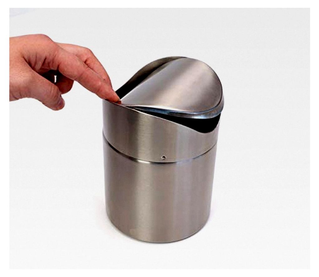 Tischrestebehälter aus Edelstahl, matt poliert, mit abnehmbarem Schwingdeckel und Bajonettverschluss, fester Deckelsitz, Durchmesser 10 cm, Höhe ...