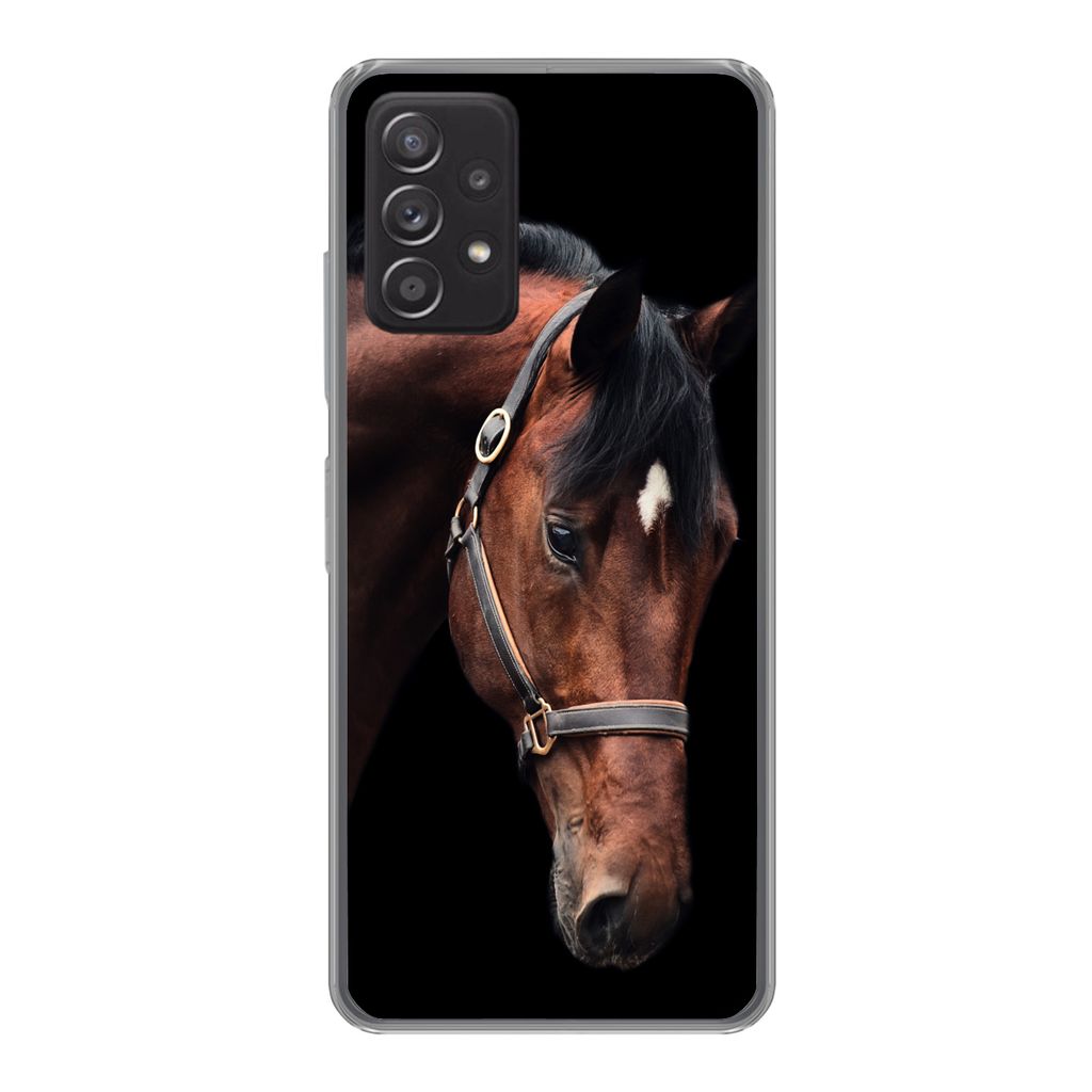 MuchoWow Handyhülle Schutzhülle Hülle für Samsung galaxy a73 Pferd - Halfter - Braun Silikon Softcase Handy Hülle - Handyhülle