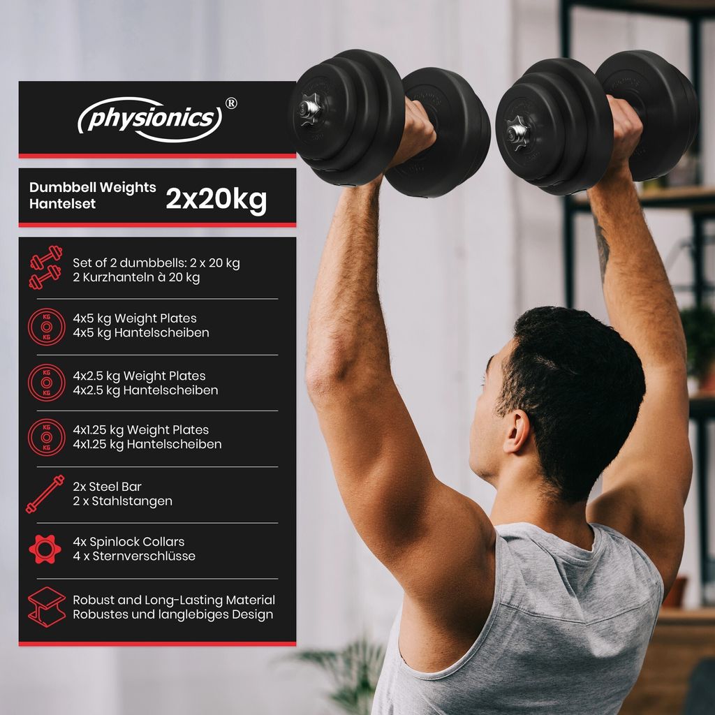 Eisenlink 2 In 1 Hantelset Verstellbar 10kg - 12-eckige Hanteln Mit PU-Beschichtung