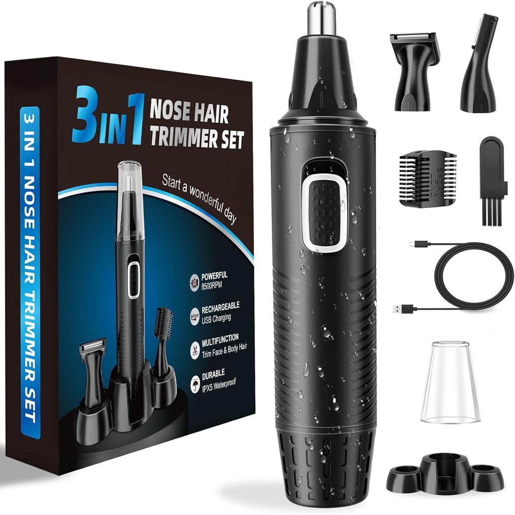 USB Wiederaufladbar haarschneider 3 in 1 Set Ohrhaarschneider- Doppelschneideklingen, Professioneller schmerzfreier Augenbrauen- esichtshaartrimmer