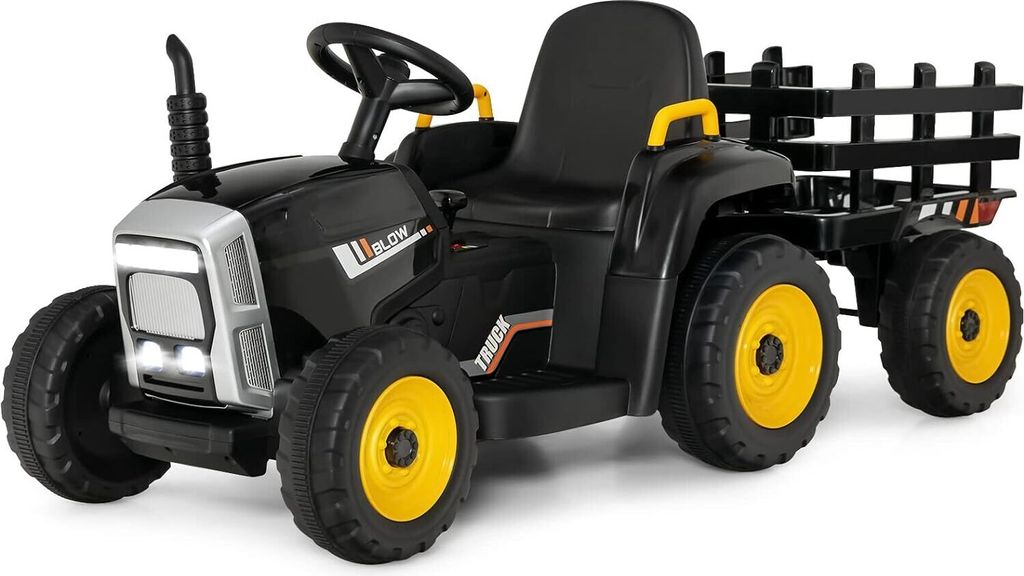 Traktor mit Abnehmbarem Anhänger, Elektrotraktor mit LED-Licht & Musik & Fernbedienung, Kindertraktor mit max. Tragfähigkeit von 30 kg, Aufsitztr...
