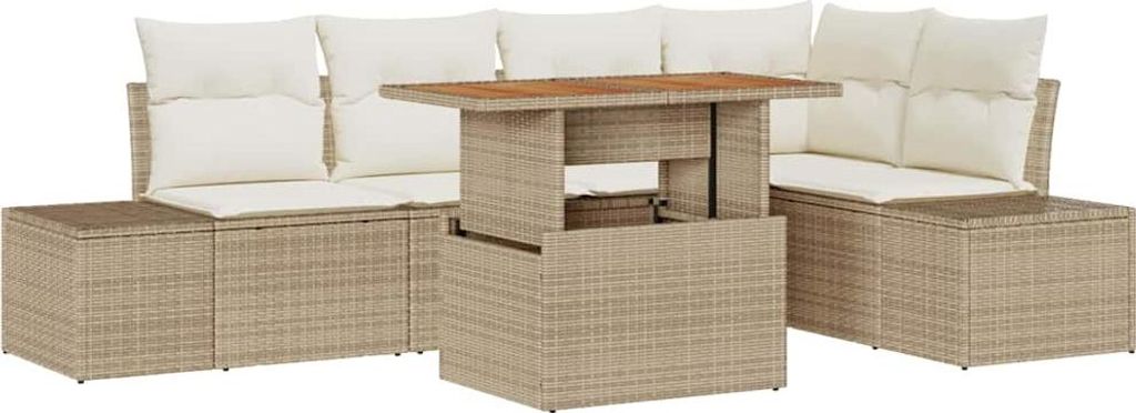 vidaXL Garten-Sofa-Set mit Speicher 6 pcs Beige Poly Rattan