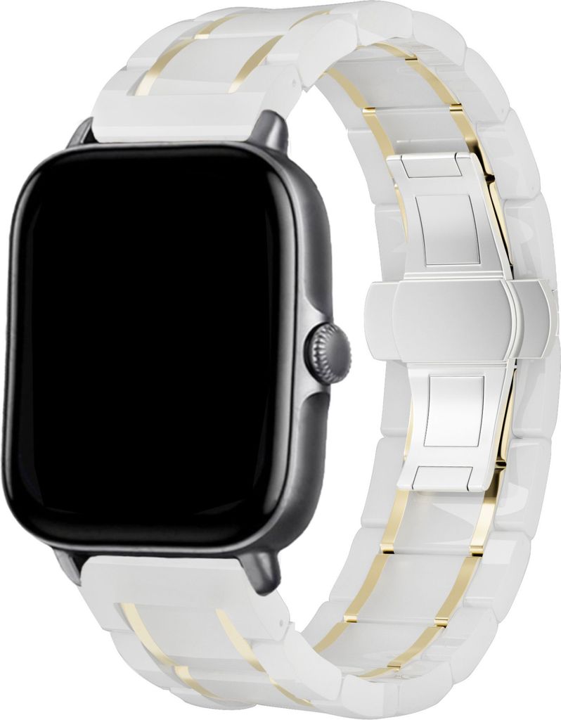 Strap-it Xiaomi Amazfit GTS Keramik-Stahlarmband (Weiß/Gold)