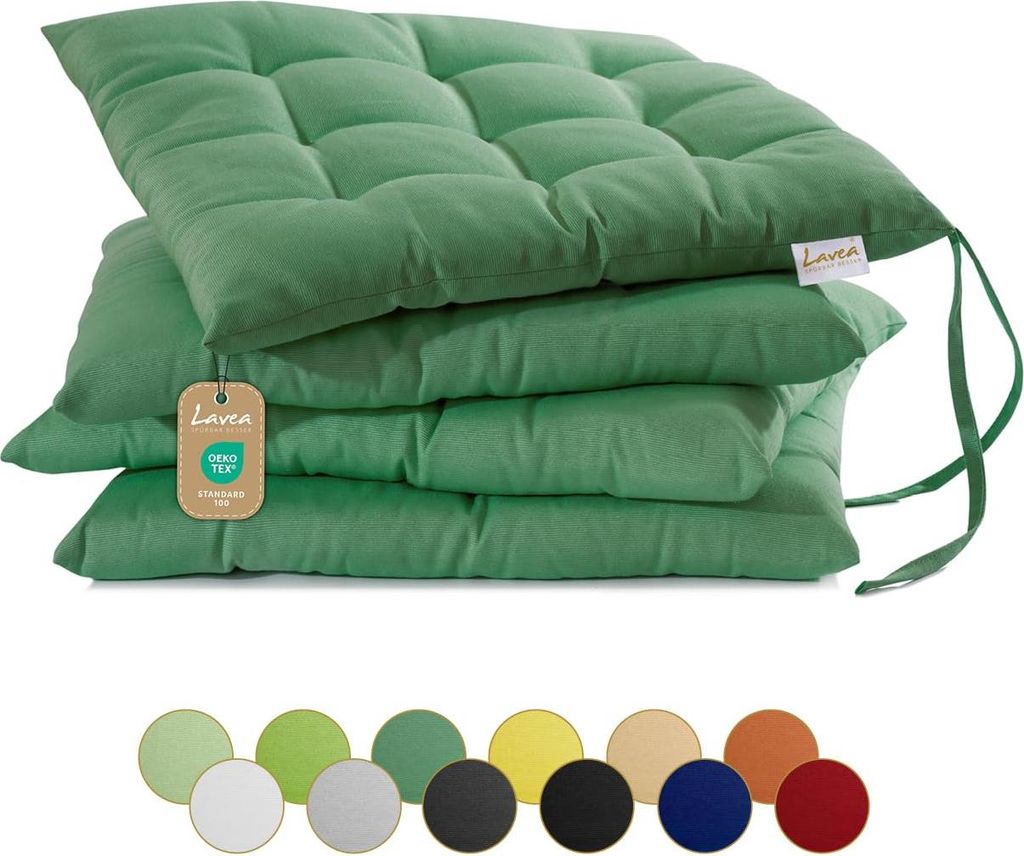 Lavea® Sitzkissen 40x40 cm, 4er Set, Dunkelgrün - mit Produktbild 