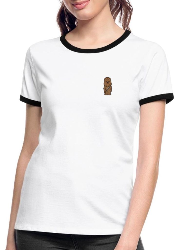 Star Wars Chewbacca Chestprint Frauen Kontrast T-Shirt, L, Weiß/Schwarz