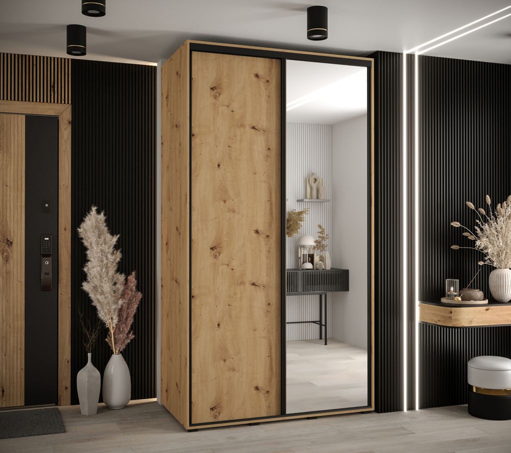 Kleiderschrank YVONA 3 – 140/60 cm, Eiche handwerklich / schwarz