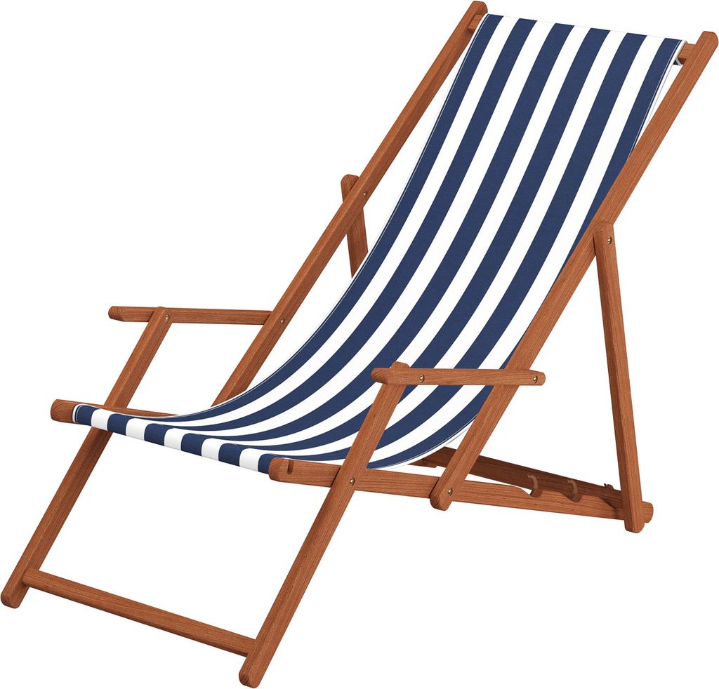 A striped deckchair on a white background.