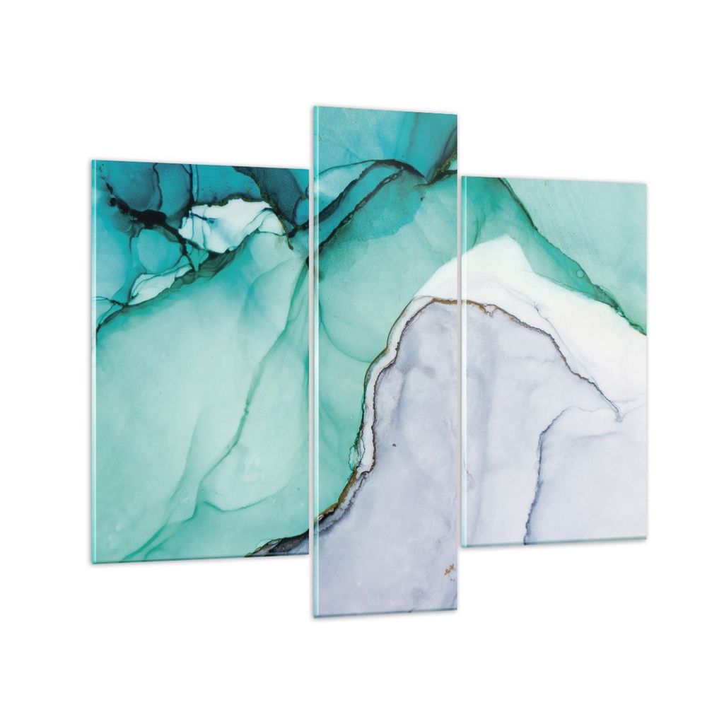 Bilder auf glas - 3 Teile - Abstraktion Marmor Türkis - 95x80cm - Glasbilder - Wandbilder - Bilder - zum Aufhängen bereit - Wanddekoration aus Gl...