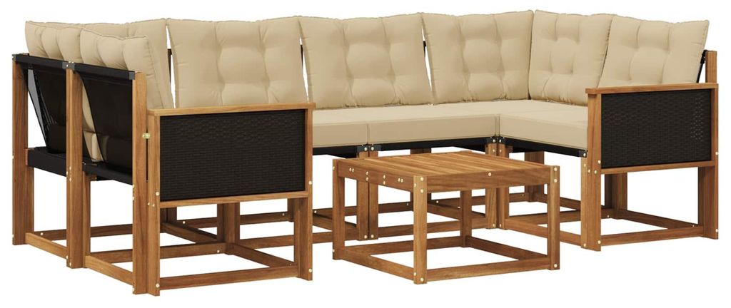 vidaXL Outdoor-Sofagarnitur mit Kissen 7 pcs Natur und Beige