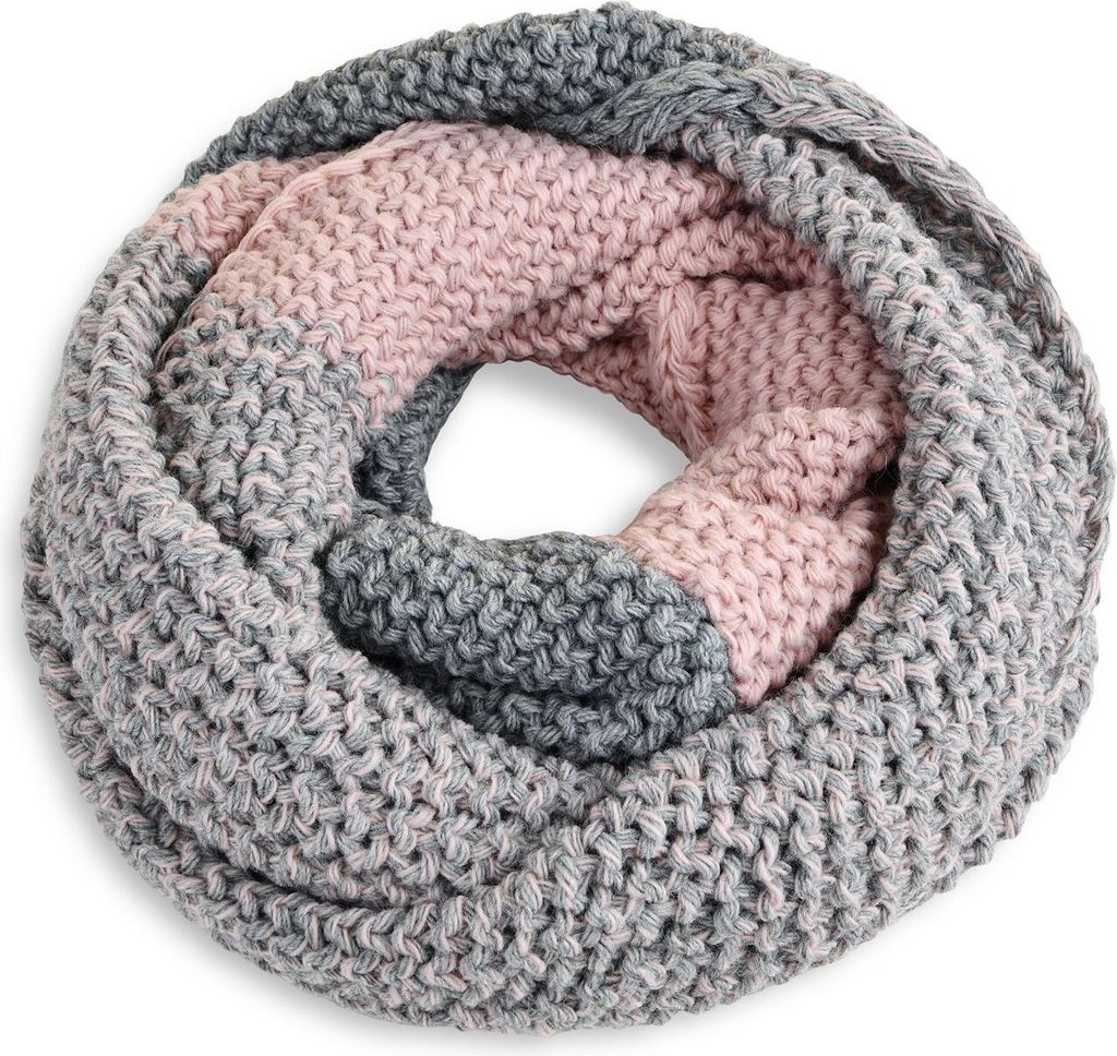 Damen Loopschal Strickschal Schlauchschal Winterschal Grobstrick zweifarbig Neverless grau-rosa