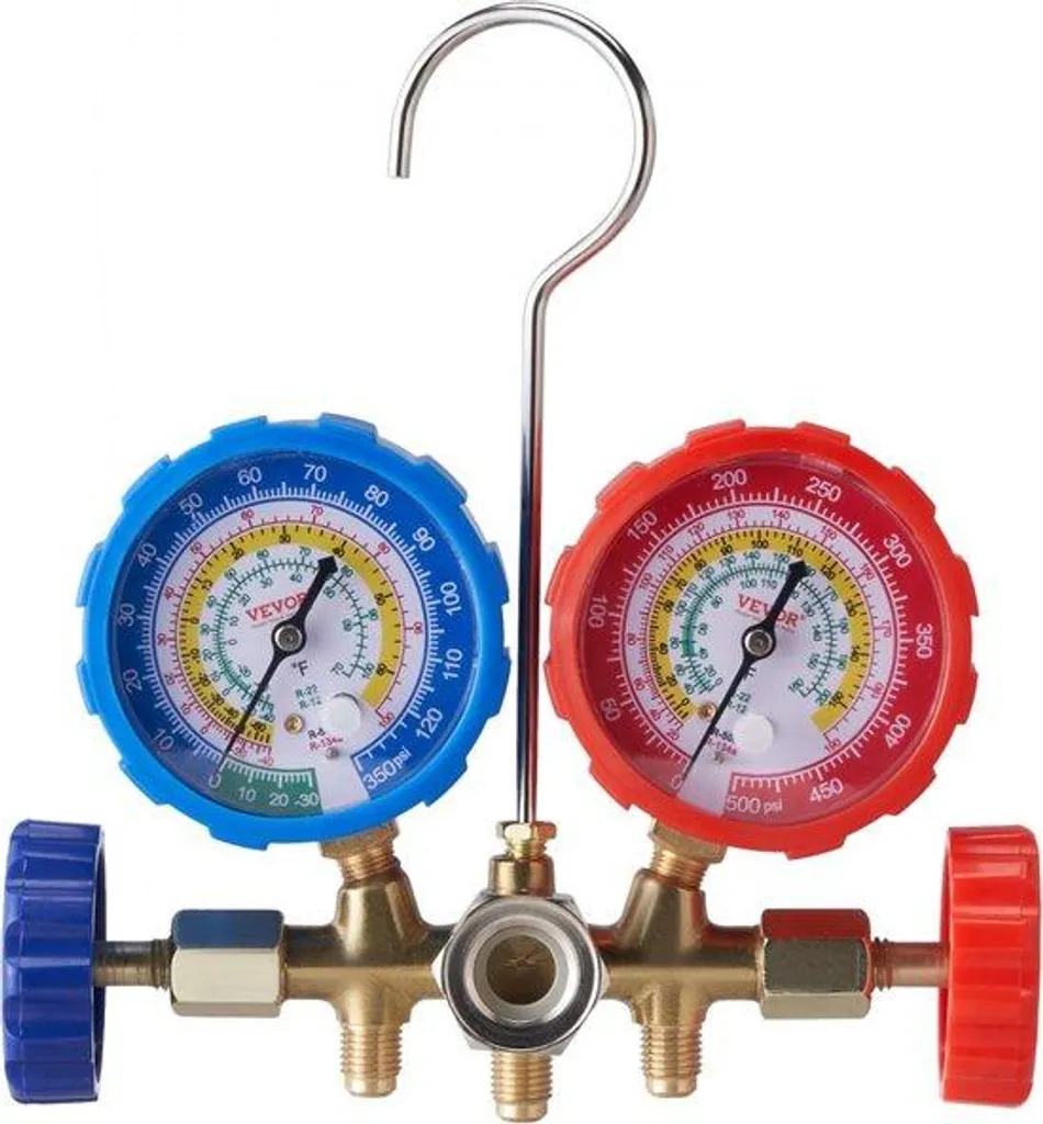 Manomètre de Climatisation 3 Voies et Tuyaux 1,5m en Pack de 4 Pièces