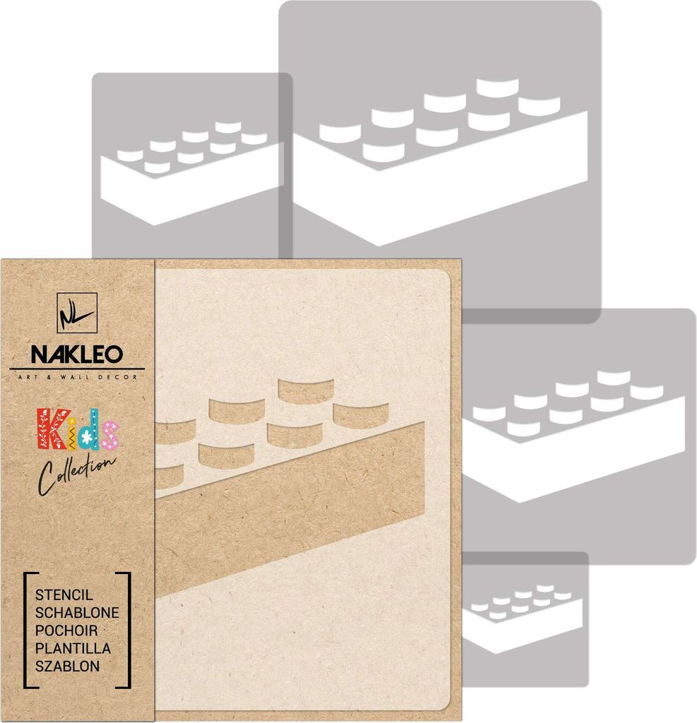 Schablonen Malen für Kinder, 5 Stück Set 9x9 cm bis 34x34 cm Gebäude Block Ziegelstein, Wiederverwendbare Kunststoff für Kinderzimmer Malvorlag...