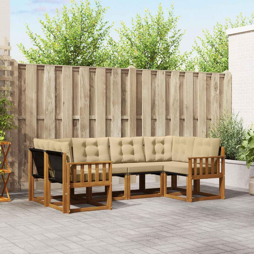 (Robust Möbel)Outdoor-Sofagarnitur - CLORIS - Balkonmöbe/Sitzgruppe - mit Kissen 6 pcs - Moderne Design - Natur und Beige - Gartensofas NeuM...