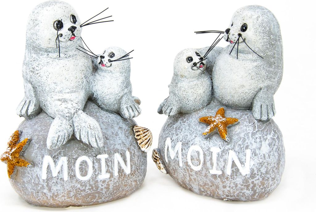 2er Set Seehunde Figur auf Stein Moin Maritime Deko, ca.7 x 4 x 9 cm