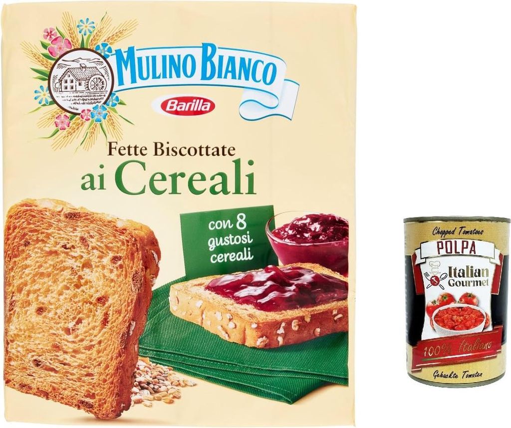 3x Mulino Bianco Fette biscottate ai cereali 315g Getreide Zwieback Kekse + Italian Gourmet polpa 400g